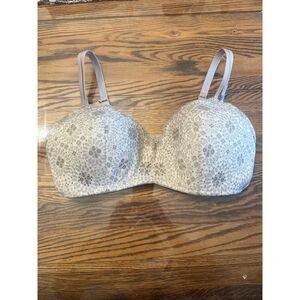 Aerie Real Happy Floral Lace Overlay Padded Wireless Bra Nude Size 38DD NWOT